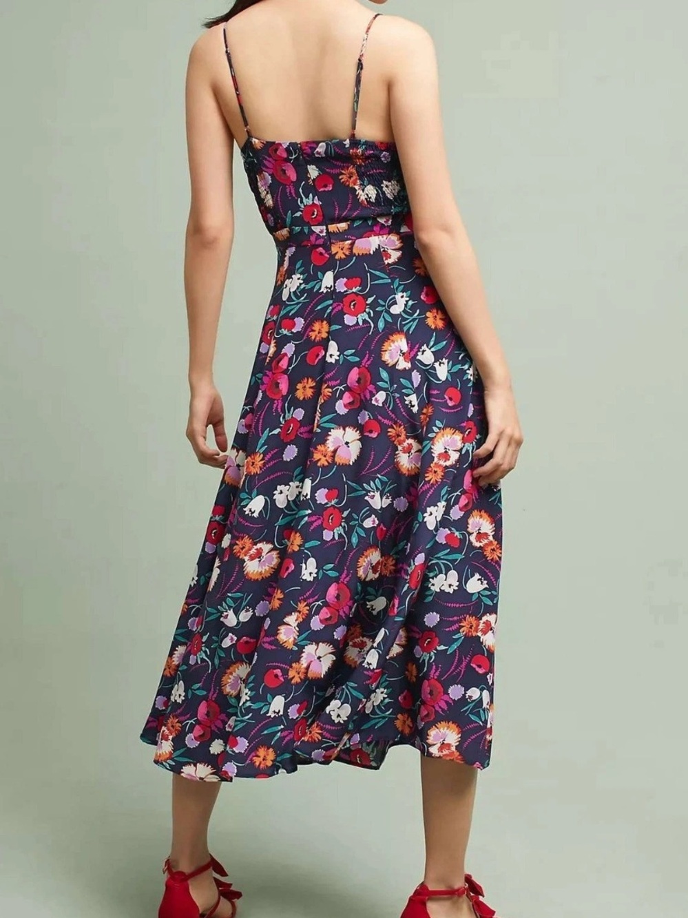 Yumi Kim Navy Floral Print Rivington Valley Pretty Woman Midi Dress Isabeau Silk - Picture 2 of 11